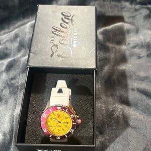 The College Watch Co. Yellow Dial Watch with White Strap